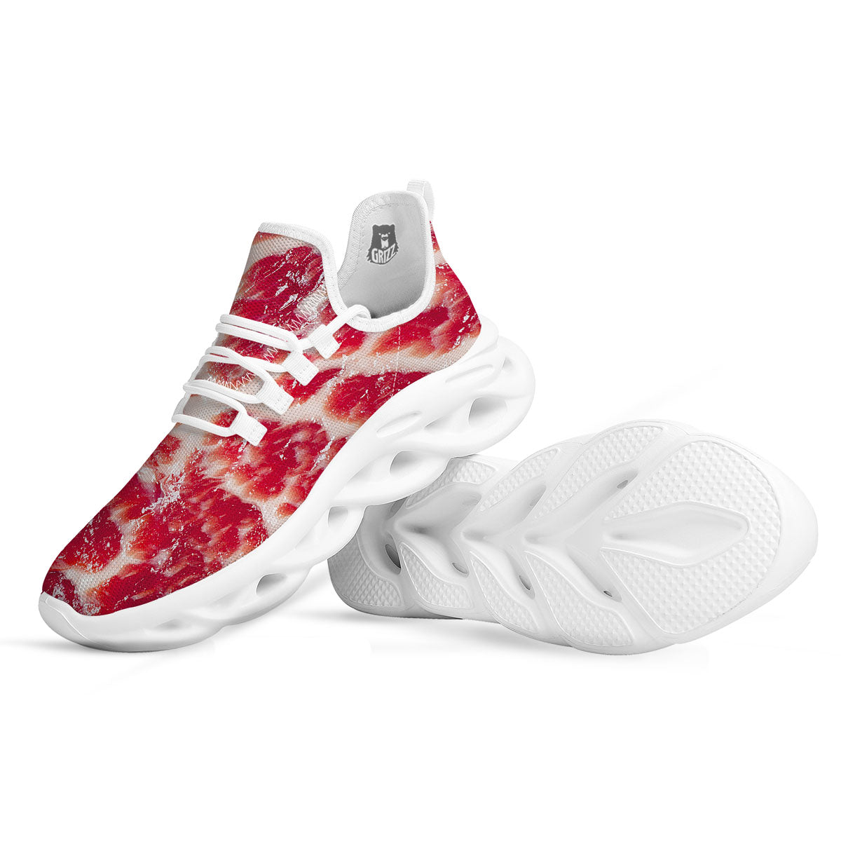 Fresh Meat Print White Running Shoes-grizzshop