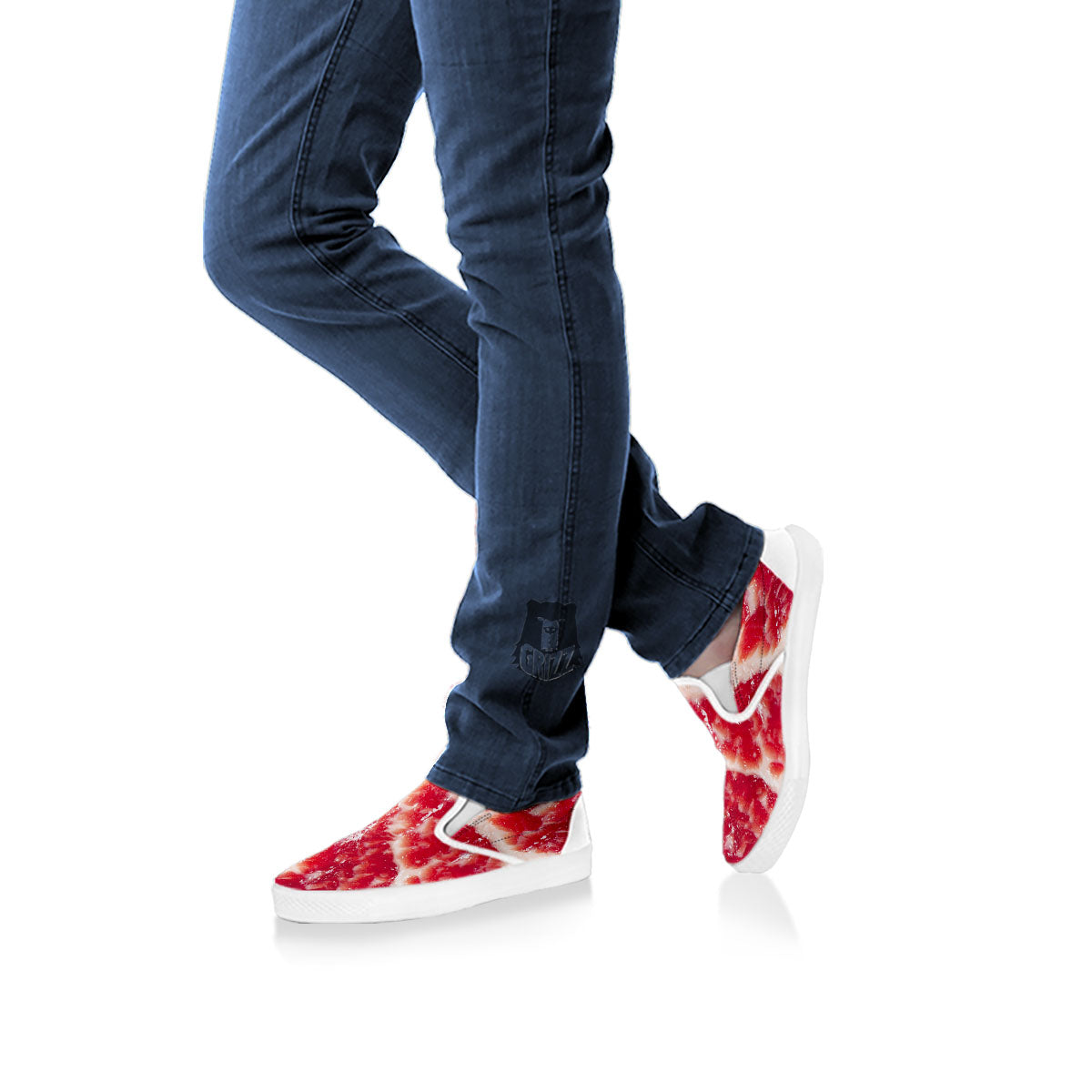 Fresh Meat Print White Slip On Shoes-grizzshop