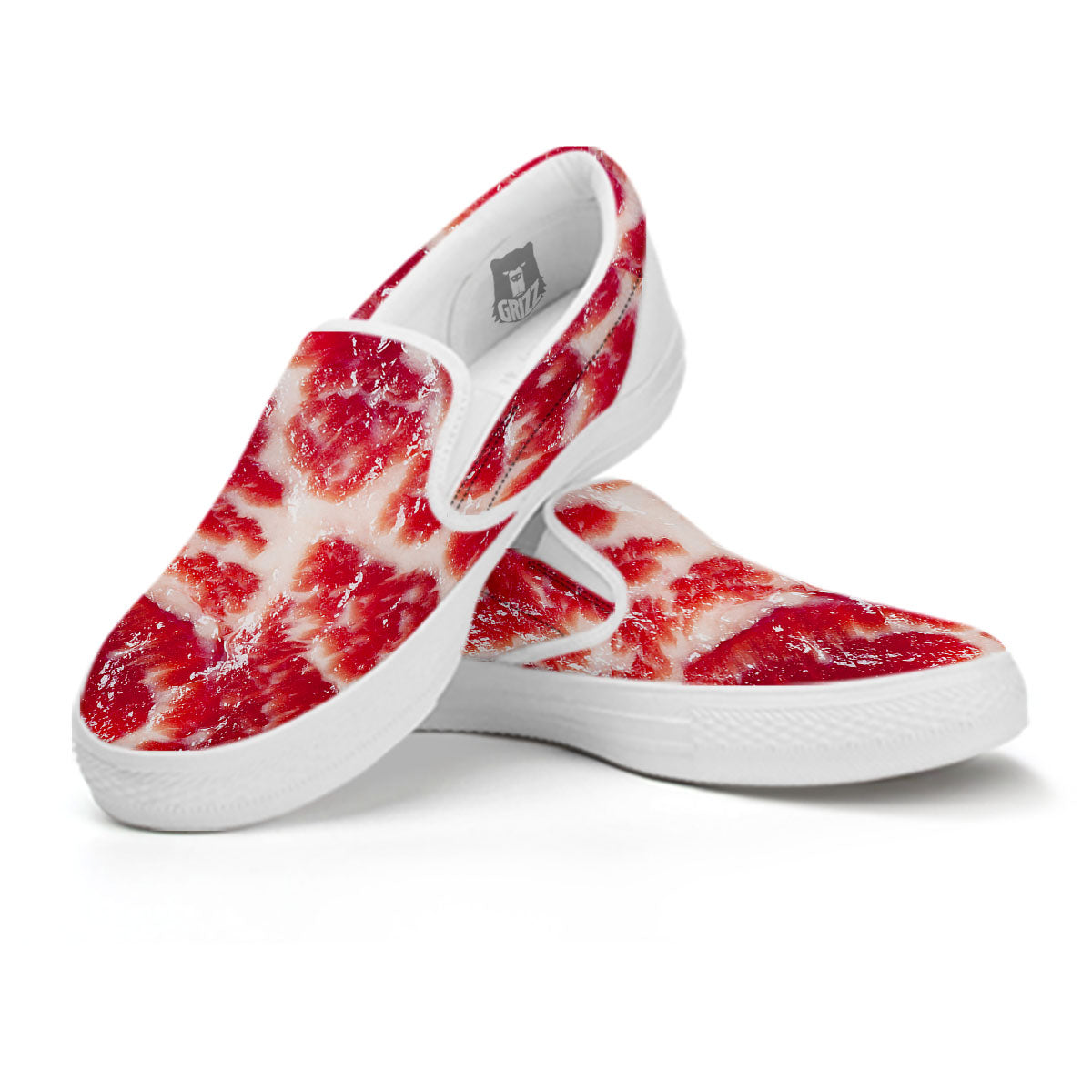 Fresh Meat Print White Slip On Shoes-grizzshop