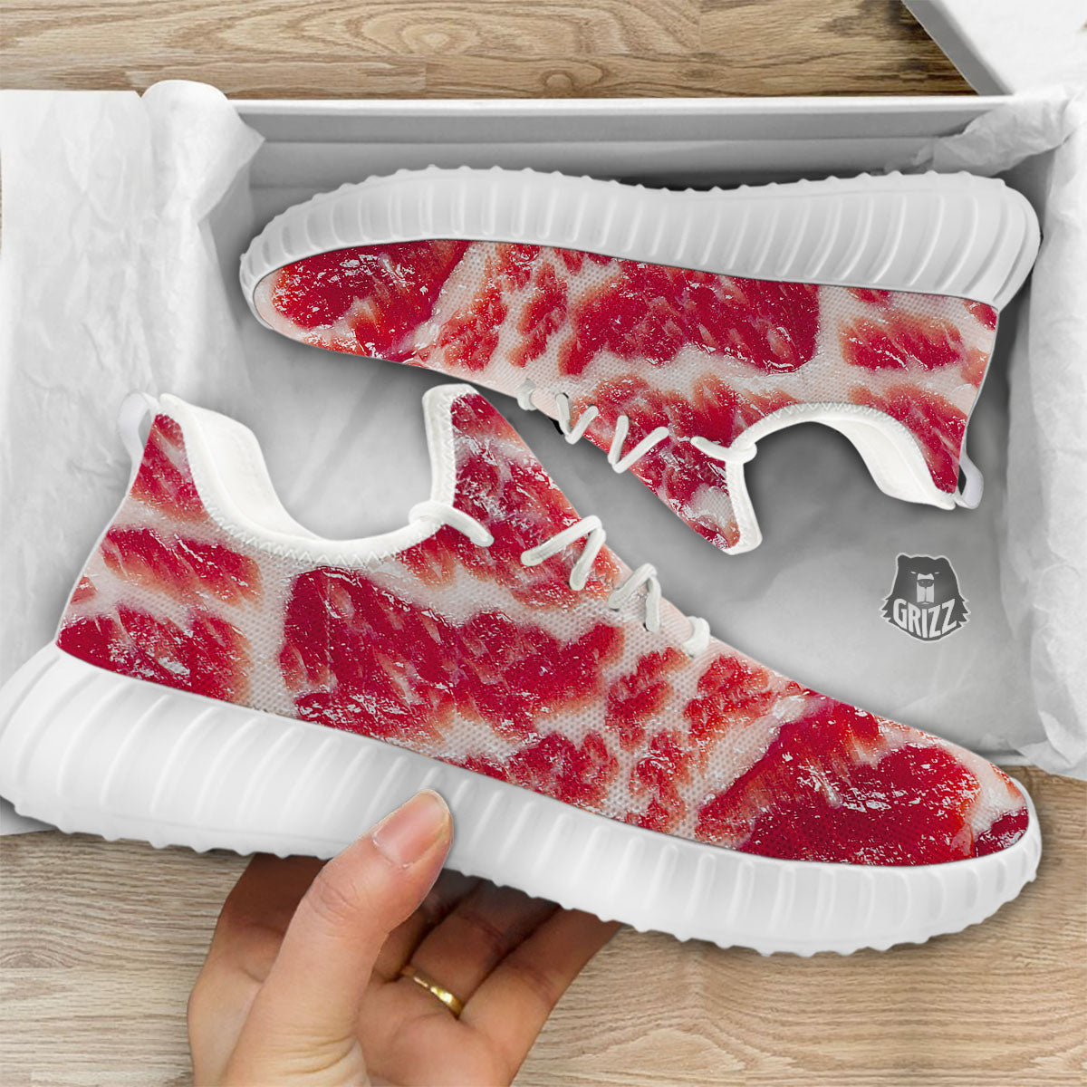 Fresh Meat Print White Walking Shoes-grizzshop