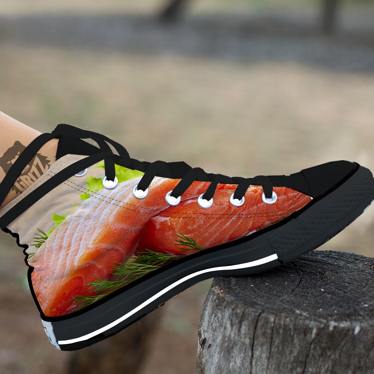 Fresh Salmon Print Black High Top Shoes-grizzshop