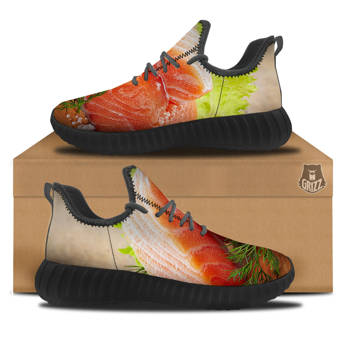 Fresh Salmon Print Black Walking Shoes-grizzshop