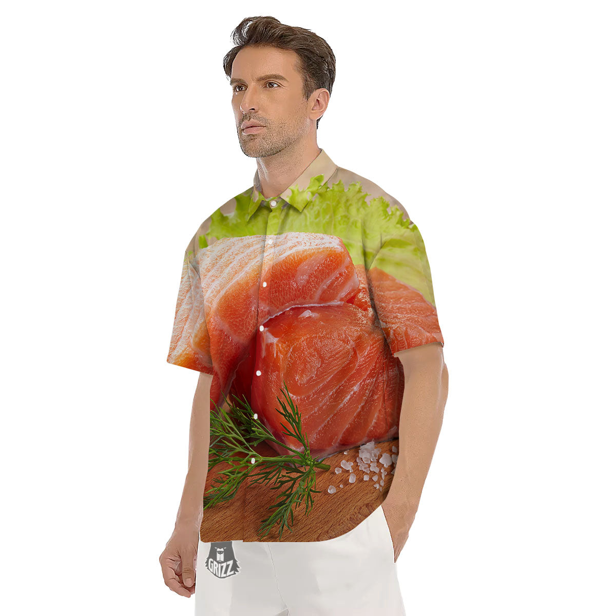 Fresh Salmon Print Men's Short Sleeve Shirts-grizzshop