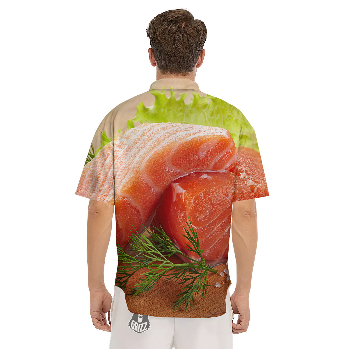 Fresh Salmon Print Men's Short Sleeve Shirts-grizzshop