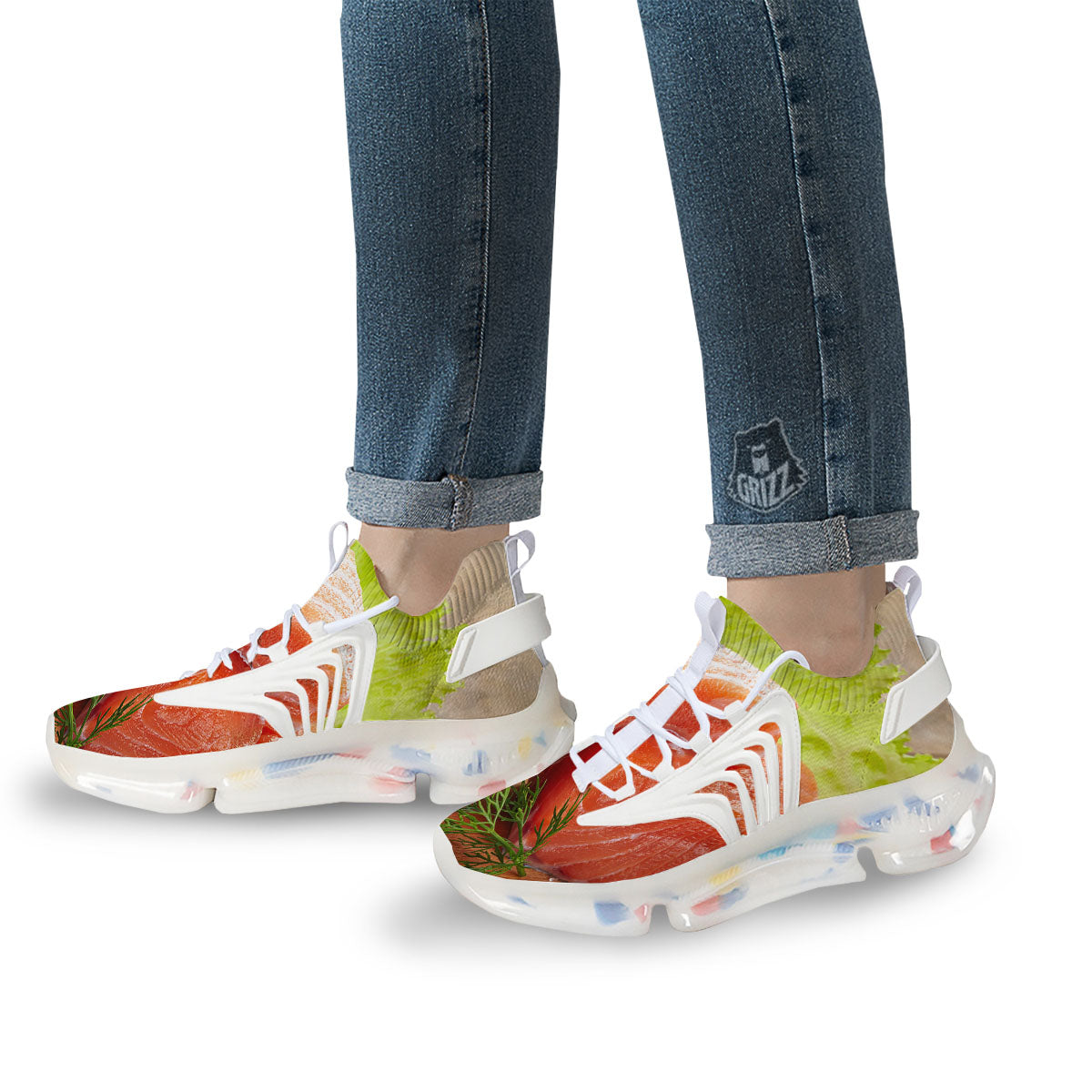Fresh Salmon Print White Gym Shoes-grizzshop
