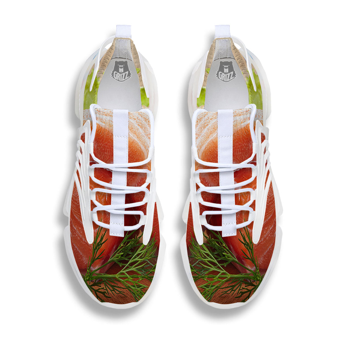 Fresh Salmon Print White Gym Shoes-grizzshop