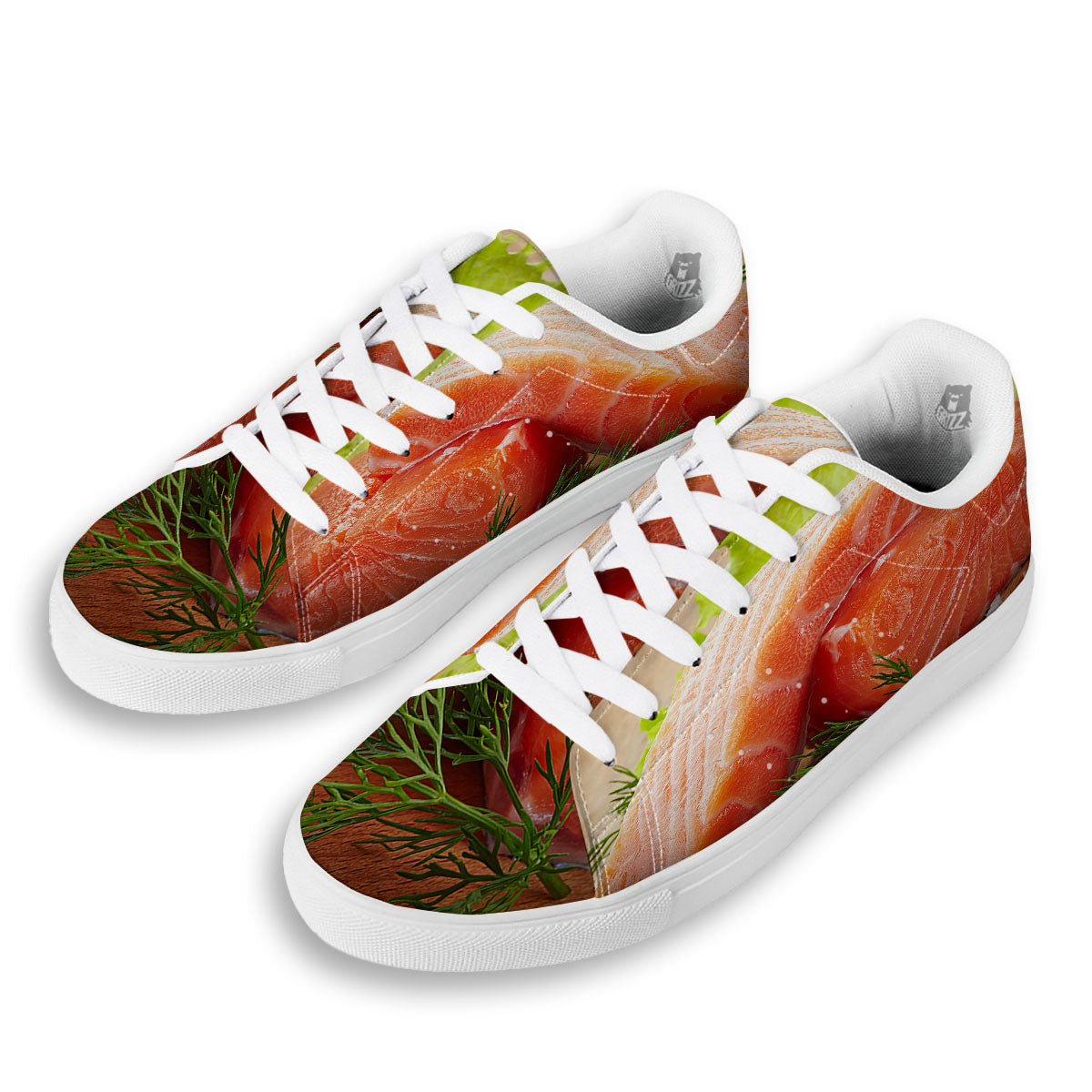 Fresh Salmon Print White Low Top Sneakers-grizzshop
