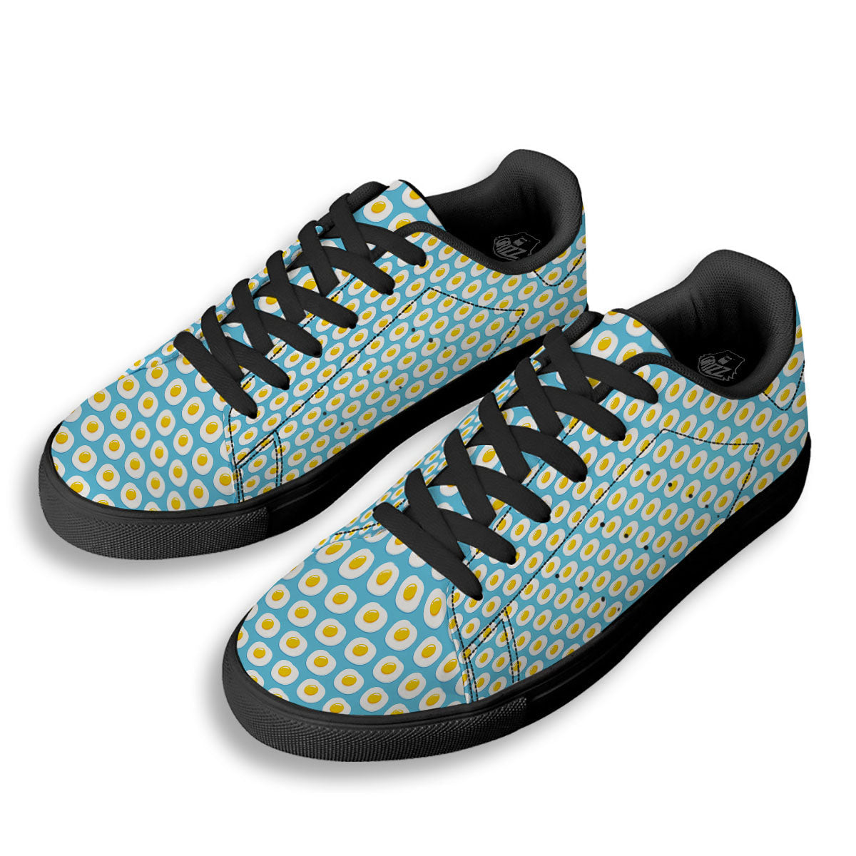 Fried Eggs Blue Print Pattern Black Low Top Sneakers-grizzshop