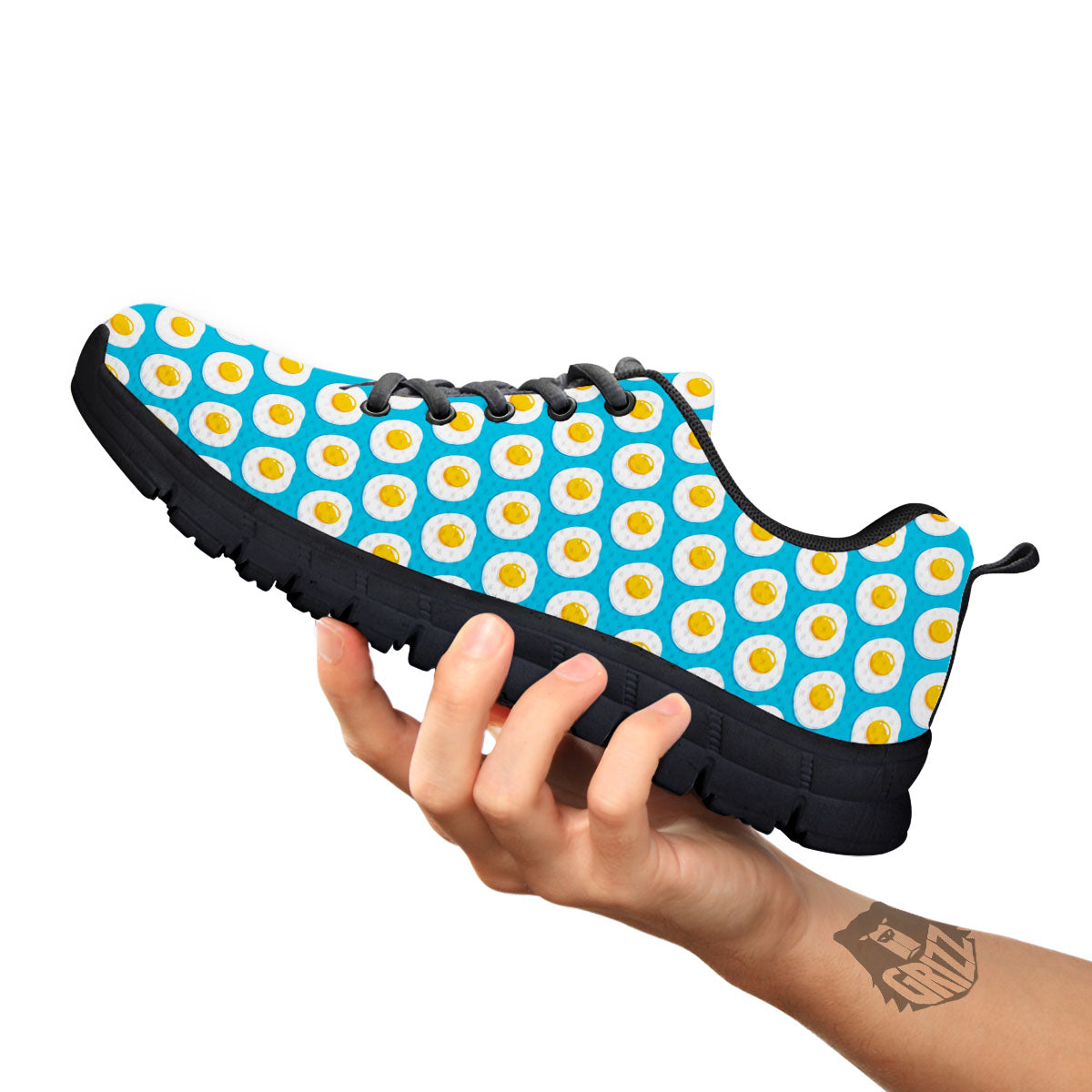 Fried Eggs Blue Print Pattern Black Sneaker-grizzshop