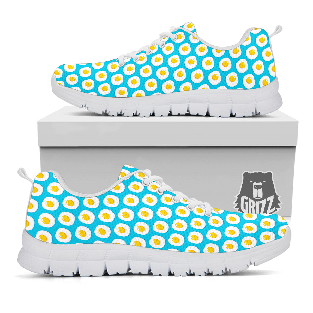 Fried Eggs Blue Print Pattern White Sneaker-grizzshop