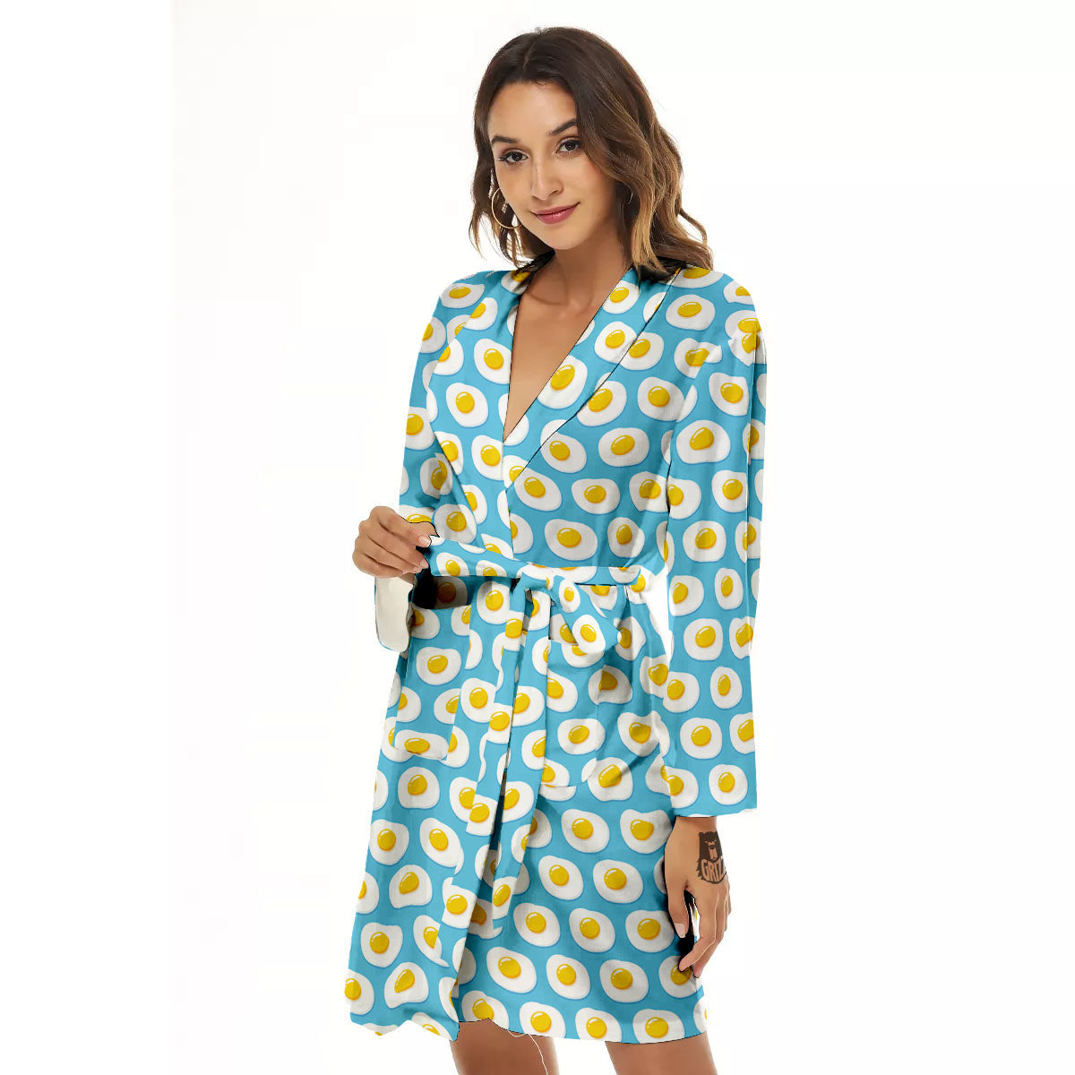 Fried Eggs Blue Print Pattern Women's Robe-grizzshop