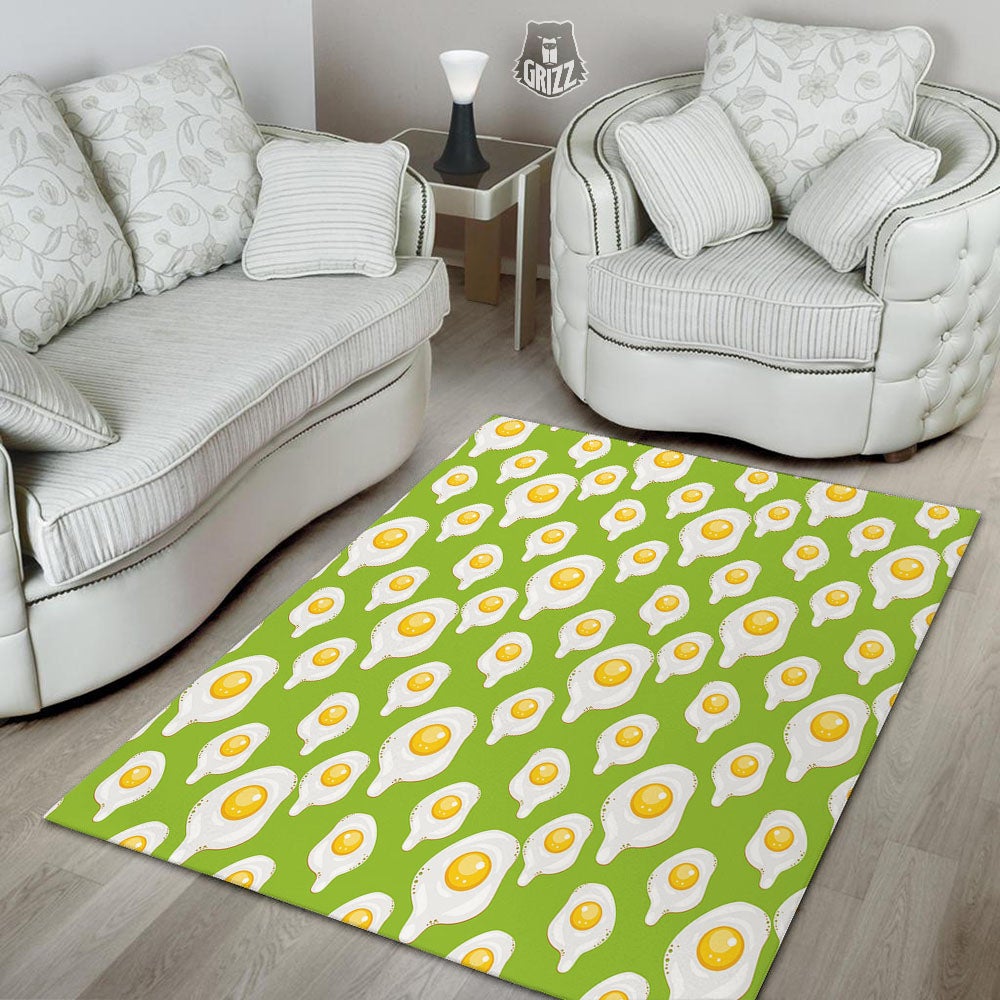 Fried Eggs Lime Green Print Pattern Floor Mat-grizzshop