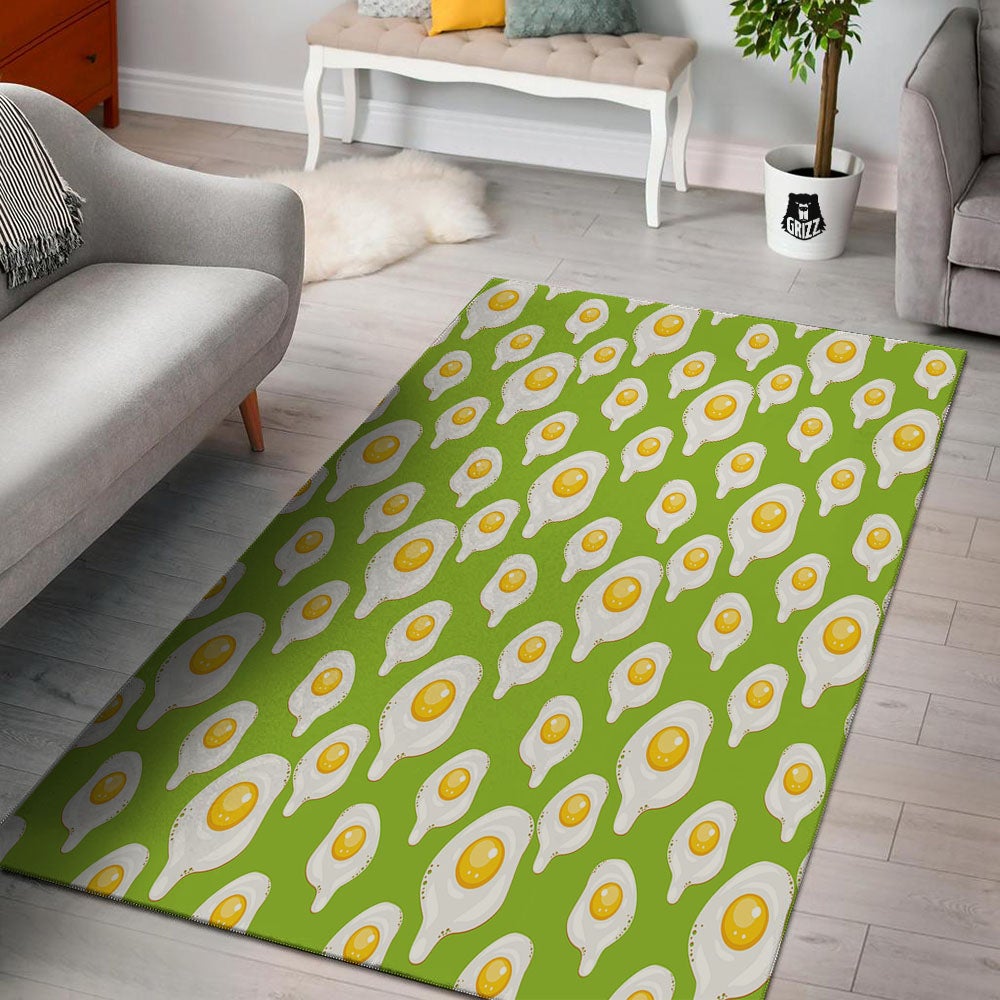 Fried Eggs Lime Green Print Pattern Floor Mat-grizzshop