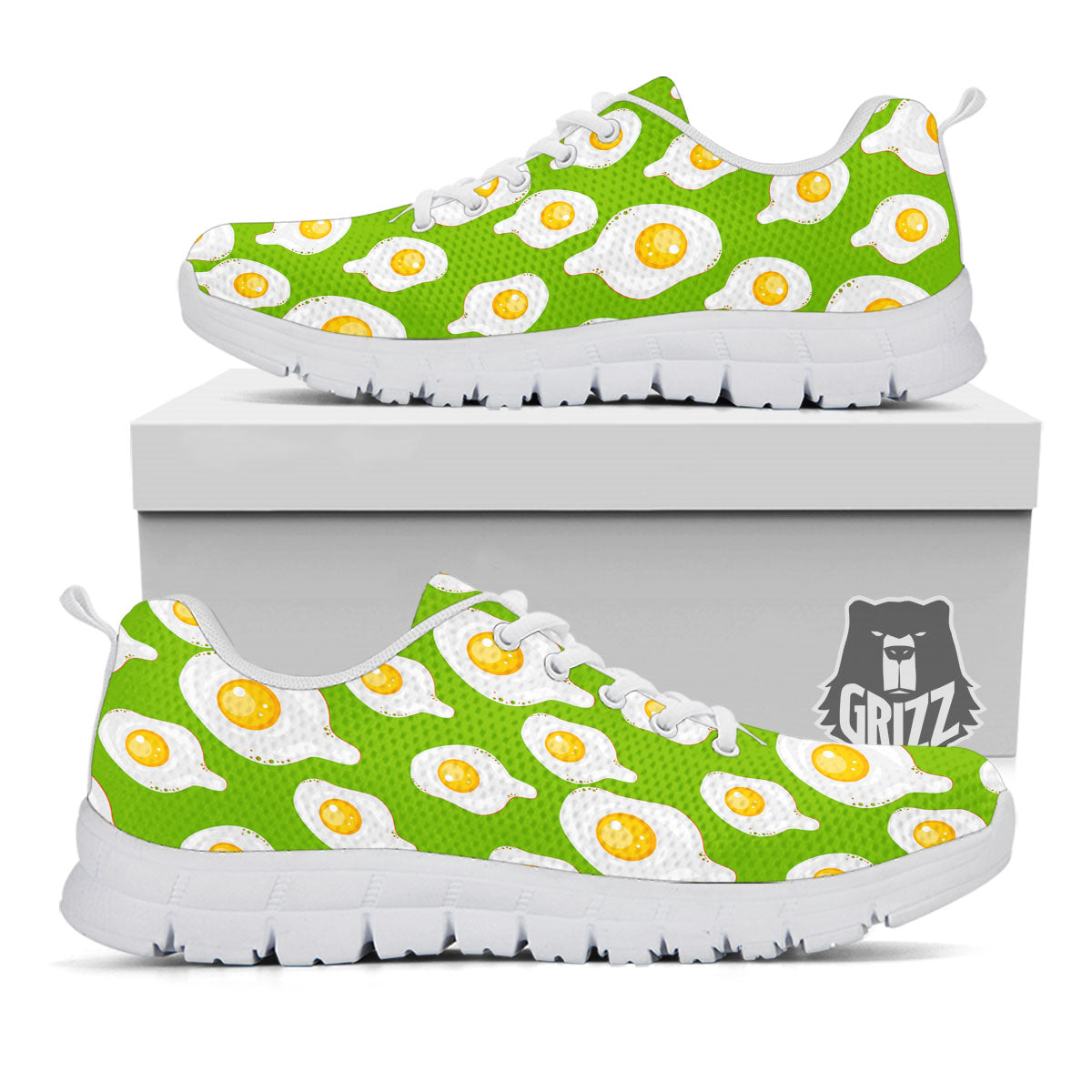 Fried Eggs Lime Green Print Pattern White Sneaker-grizzshop