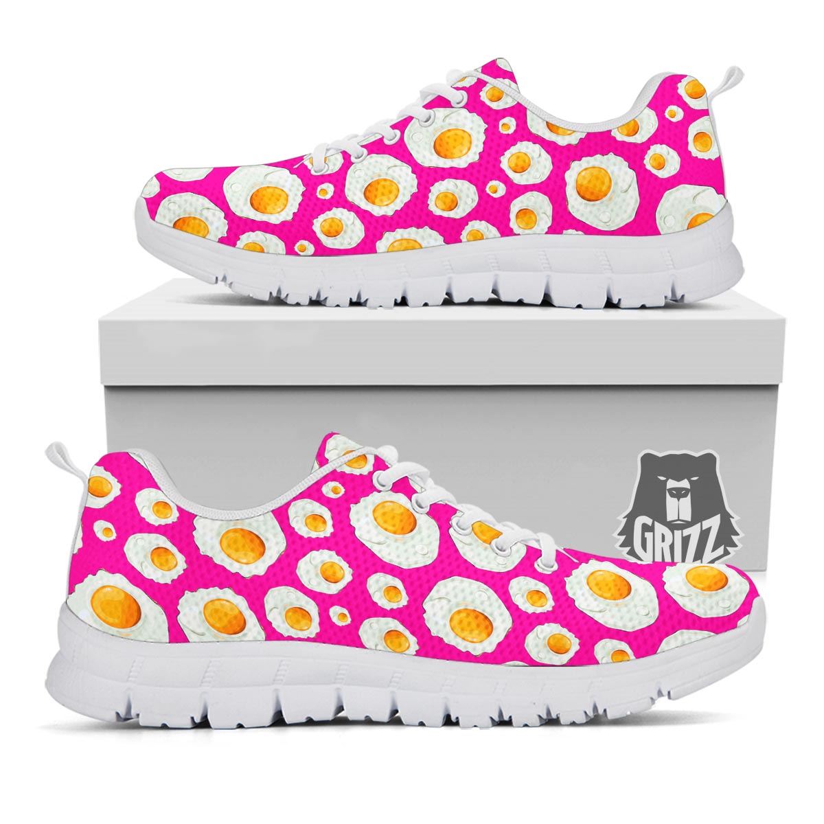 Fried Eggs Pink Print Pattern White Sneaker-grizzshop