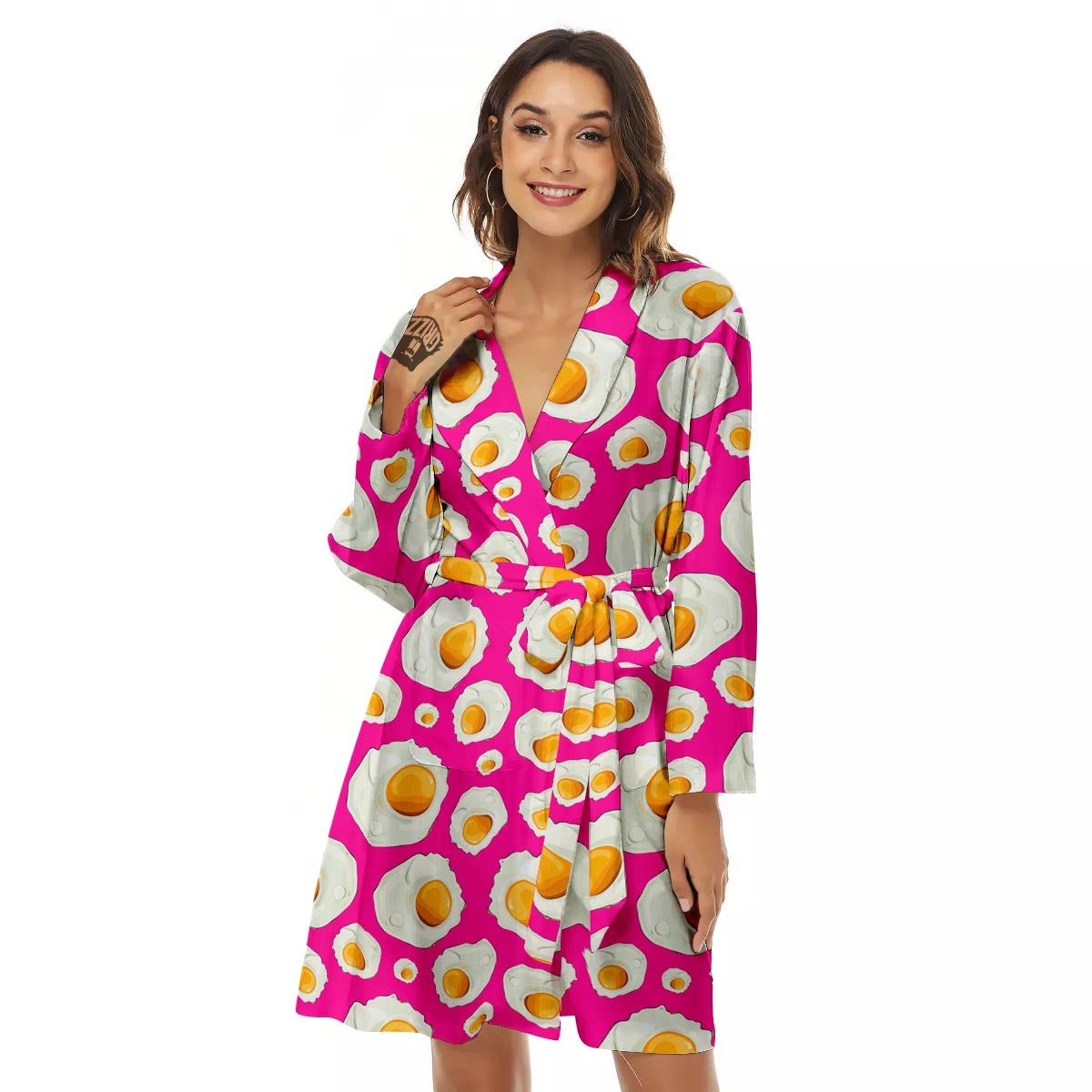 Fried Eggs Pink Print Pattern Women's Robe-grizzshop
