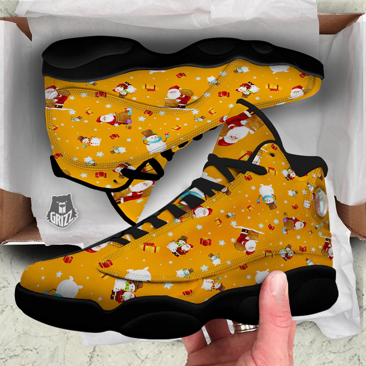 Friends And Santa Claus Print Pattern Black Basketball Shoes-grizzshop