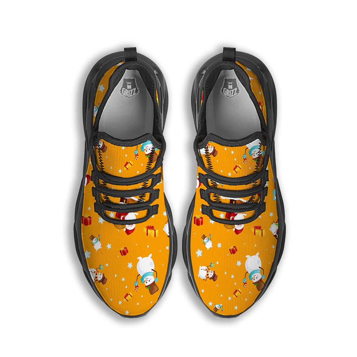 Friends And Santa Claus Print Pattern Black Running Shoes-grizzshop