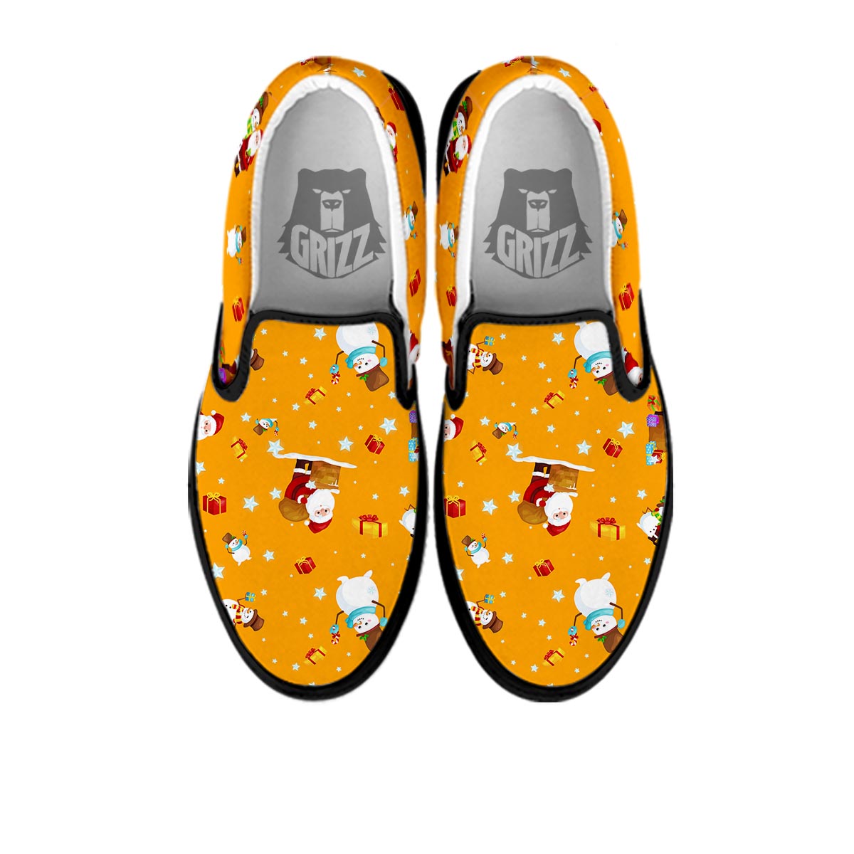 Friends And Santa Claus Print Pattern Black Slip On Shoes-grizzshop