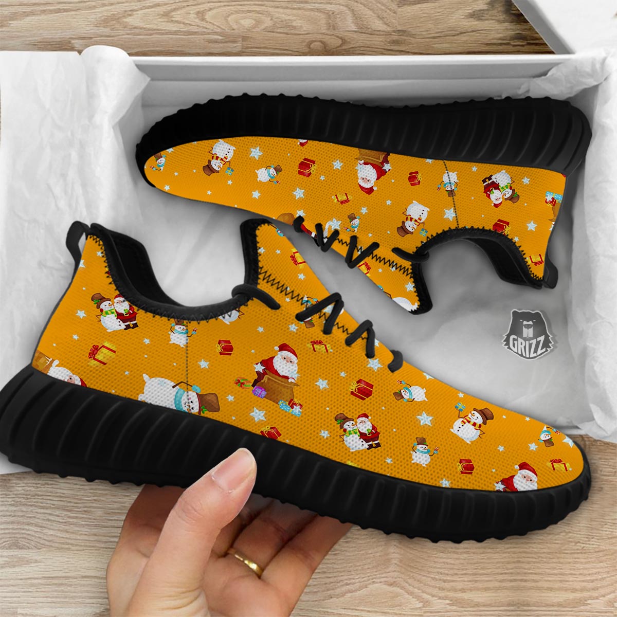 Friends And Santa Claus Print Pattern Black Walking Shoes-grizzshop