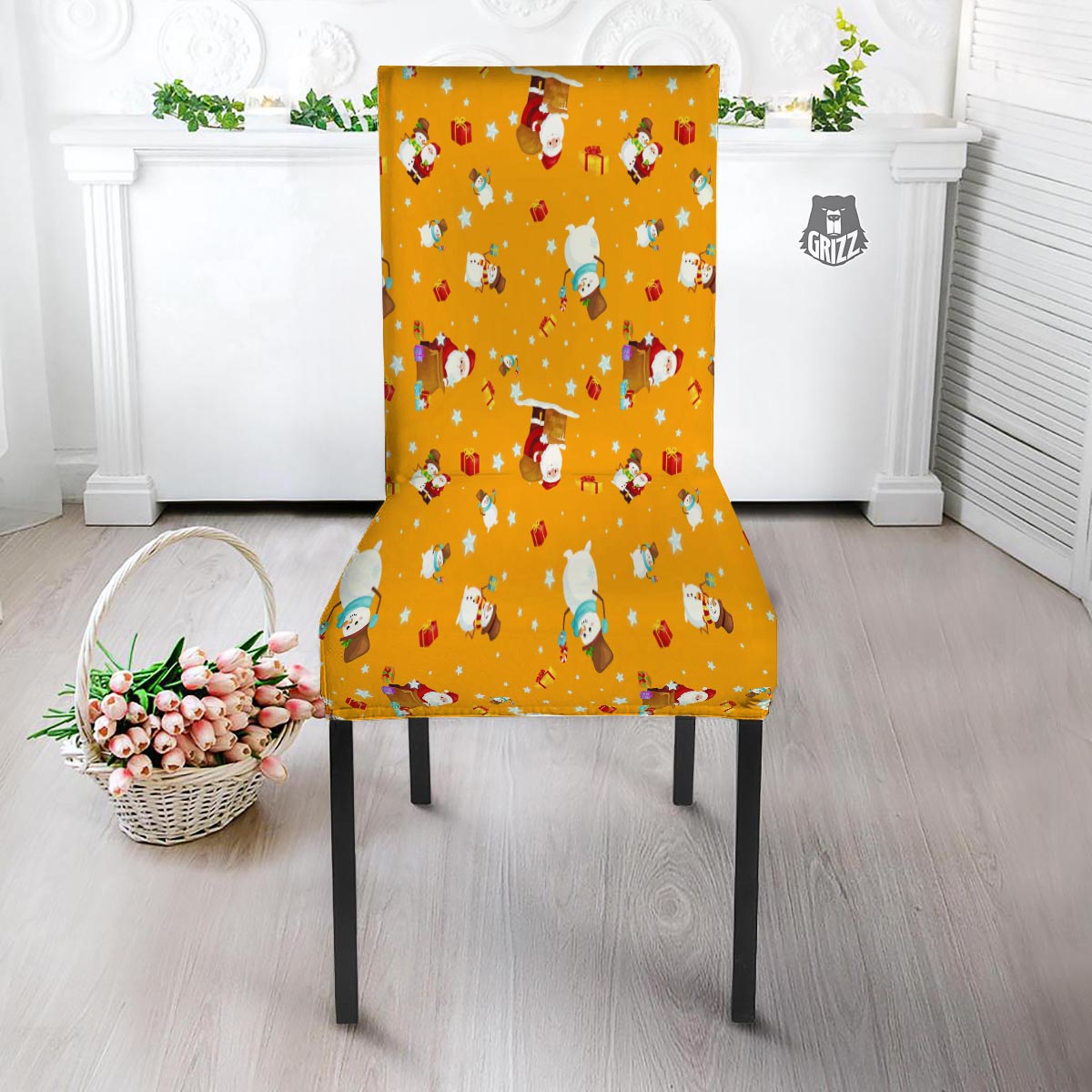 Friends And Santa Claus Print Pattern Dining Chair Slipcover-grizzshop