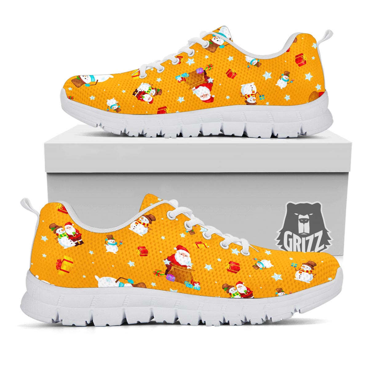Friends And Santa Claus Print Pattern White Sneaker-grizzshop