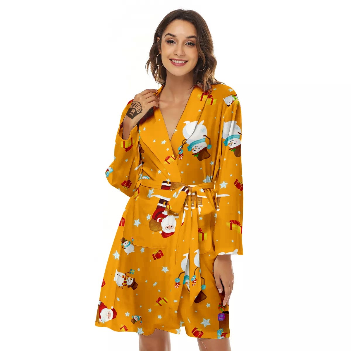 Friends And Santa Claus Print Pattern Women's Robe-grizzshop