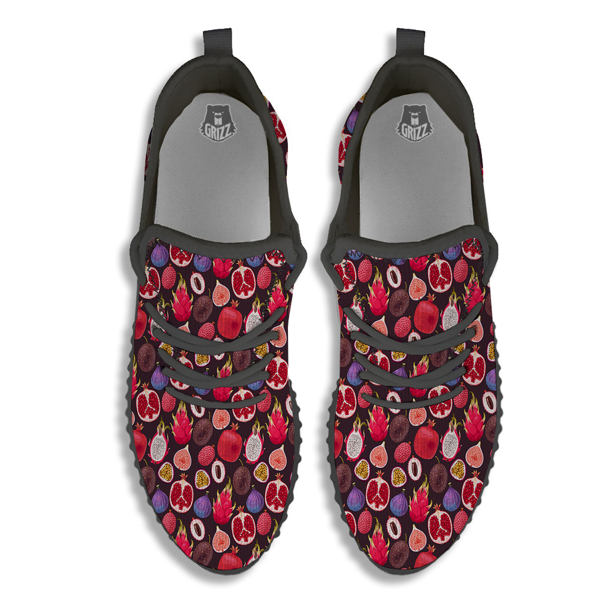 Friut Exotic Print Pattern Black Walking Shoes-grizzshop