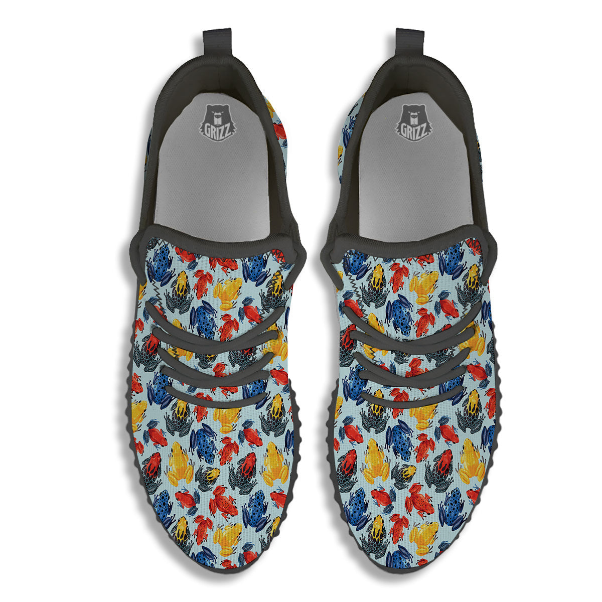 Frog Colorful Print Pattern Black Walking Shoes-grizzshop