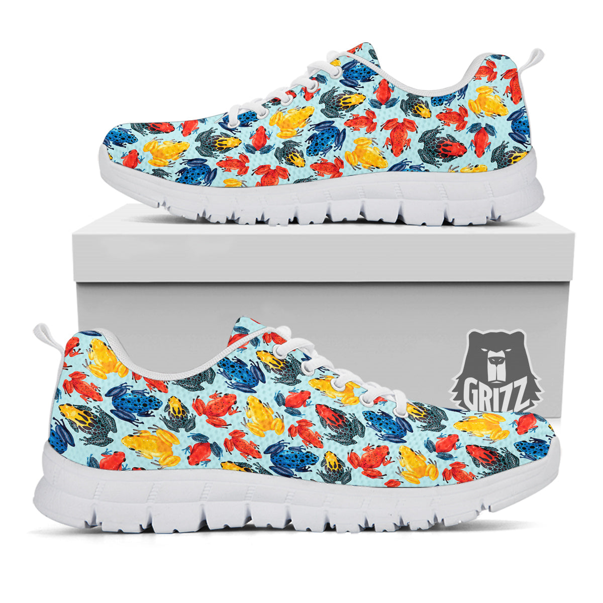 Frog Colorful Print Pattern White Sneaker-grizzshop
