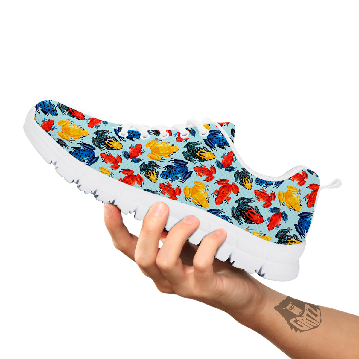 Frog Colorful Print Pattern White Sneaker-grizzshop
