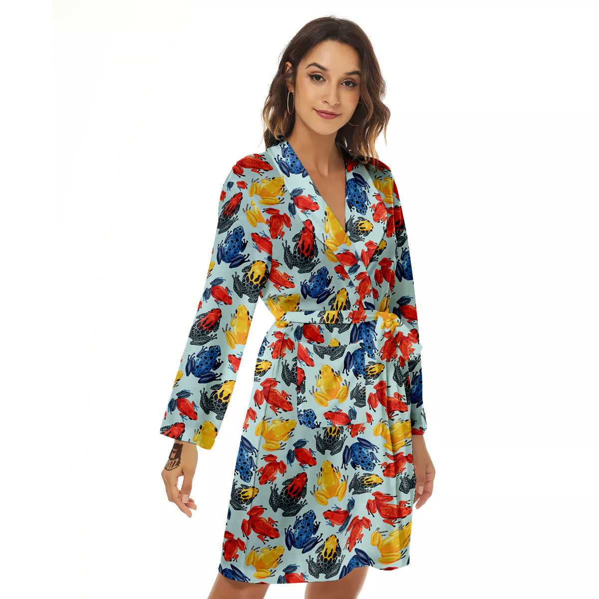 Frog Colorful Print Pattern Women's Robe-grizzshop