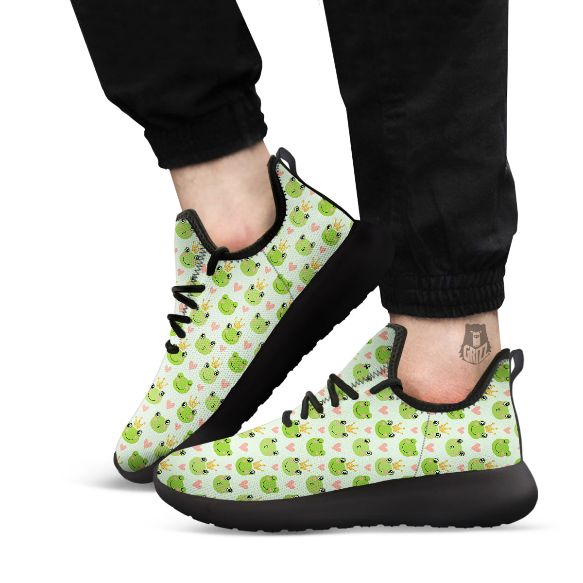 Frog Cute Print Pattern Black Athletic Shoes-grizzshop