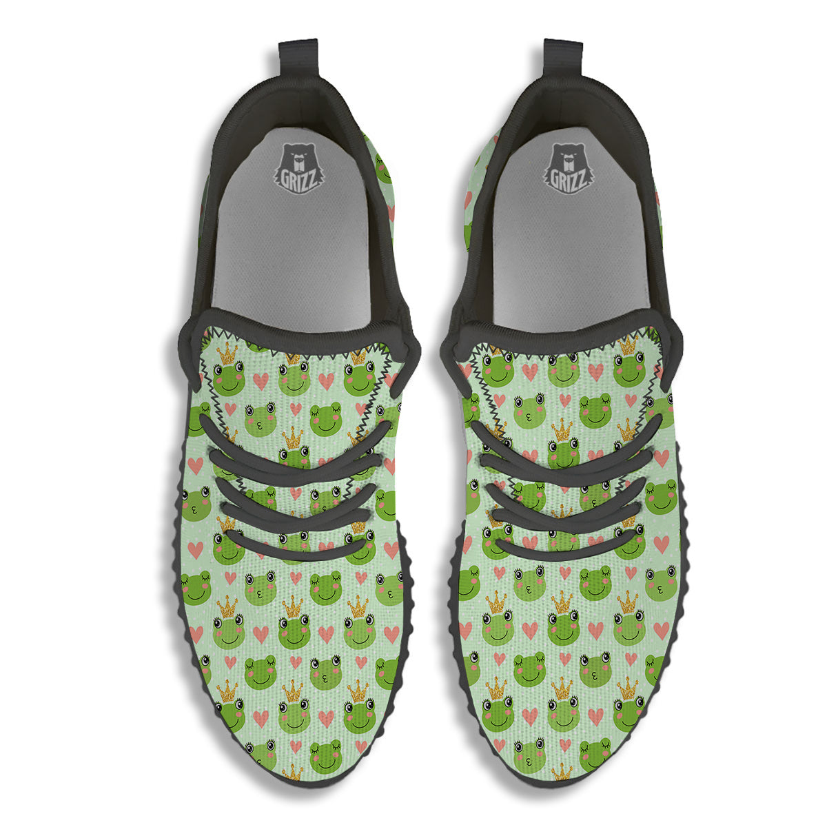 Frog Cute Print Pattern Black Walking Shoes-grizzshop