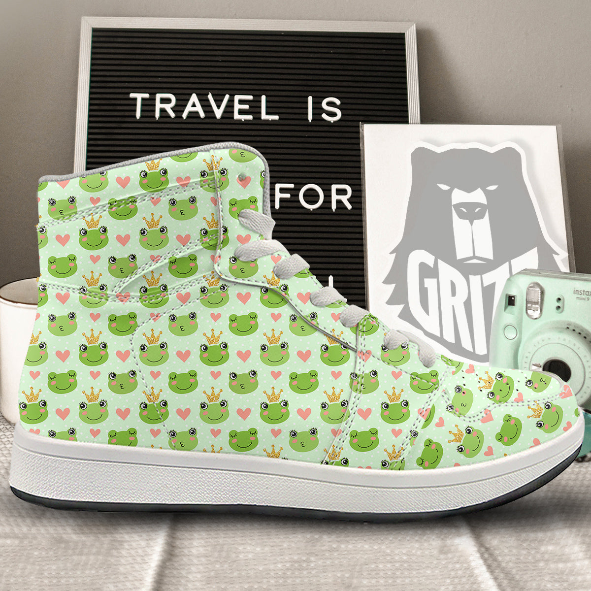 Frog Cute Print Pattern High Top Sneakers-grizzshop