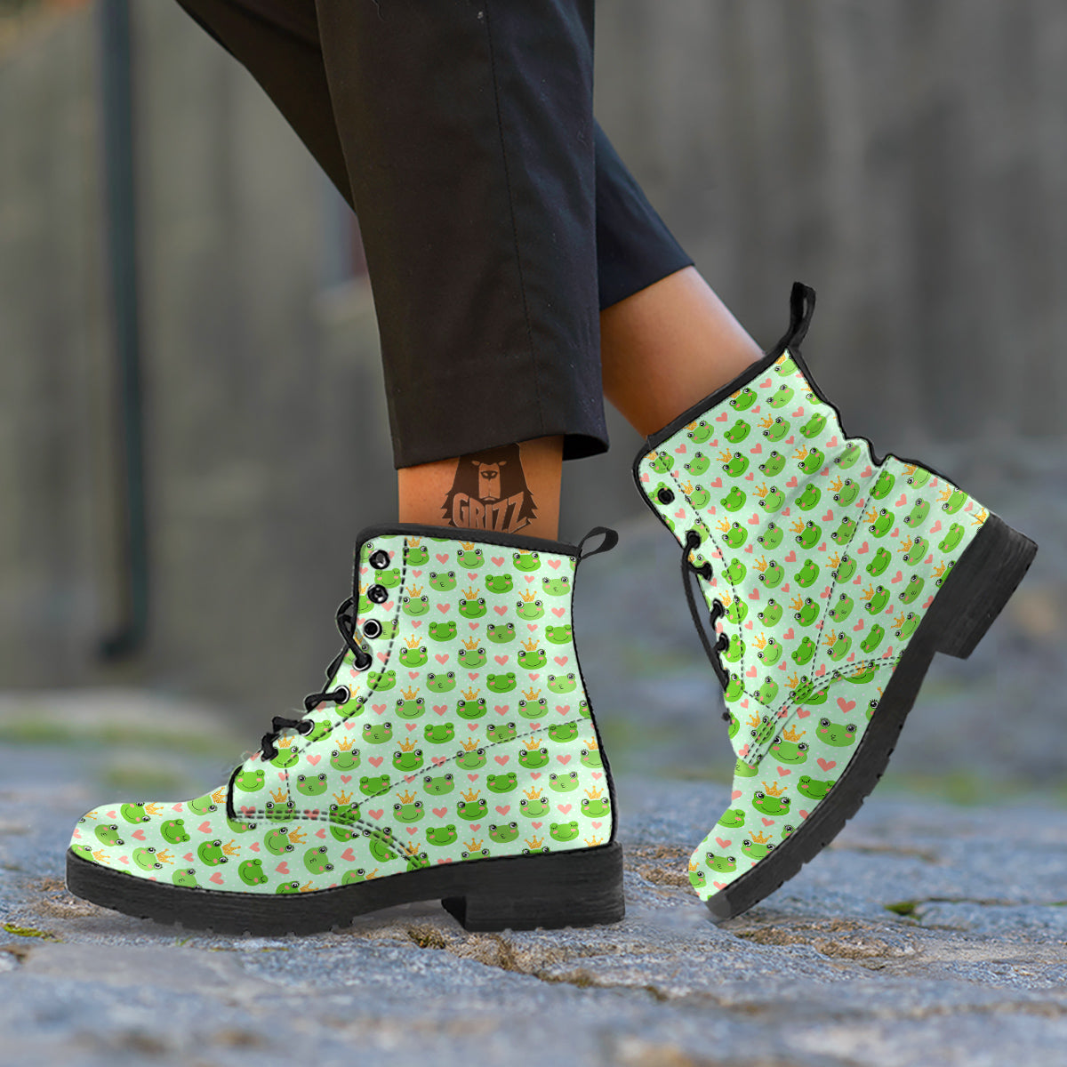 Frog Cute Print Pattern Leather Boots-grizzshop