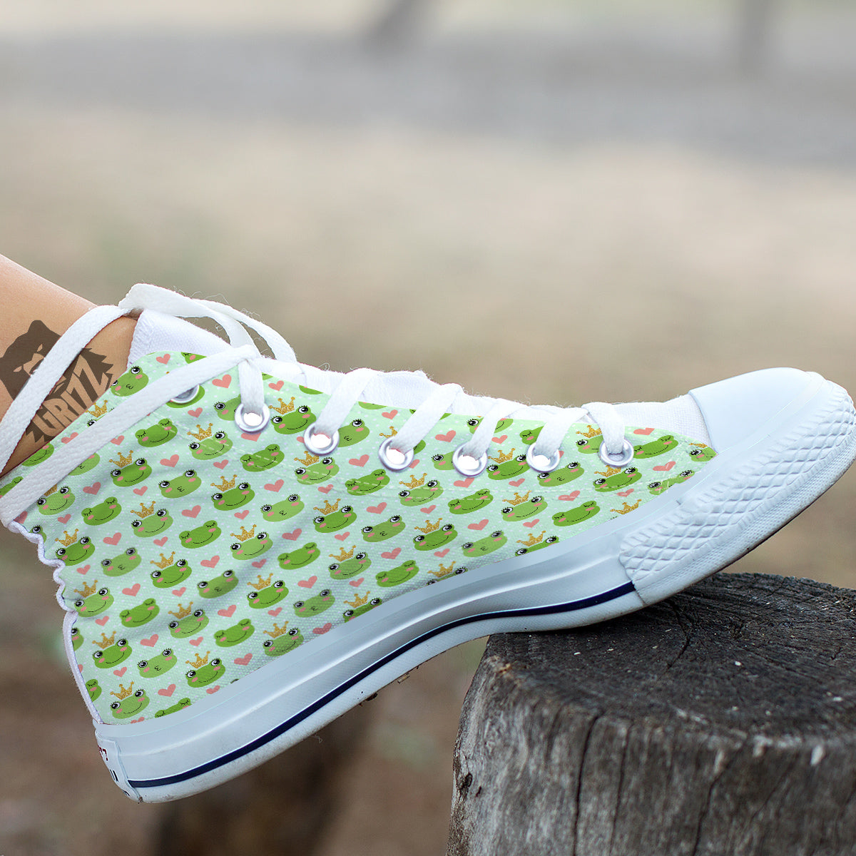 Frog Cute Print Pattern White High Top Shoes-grizzshop