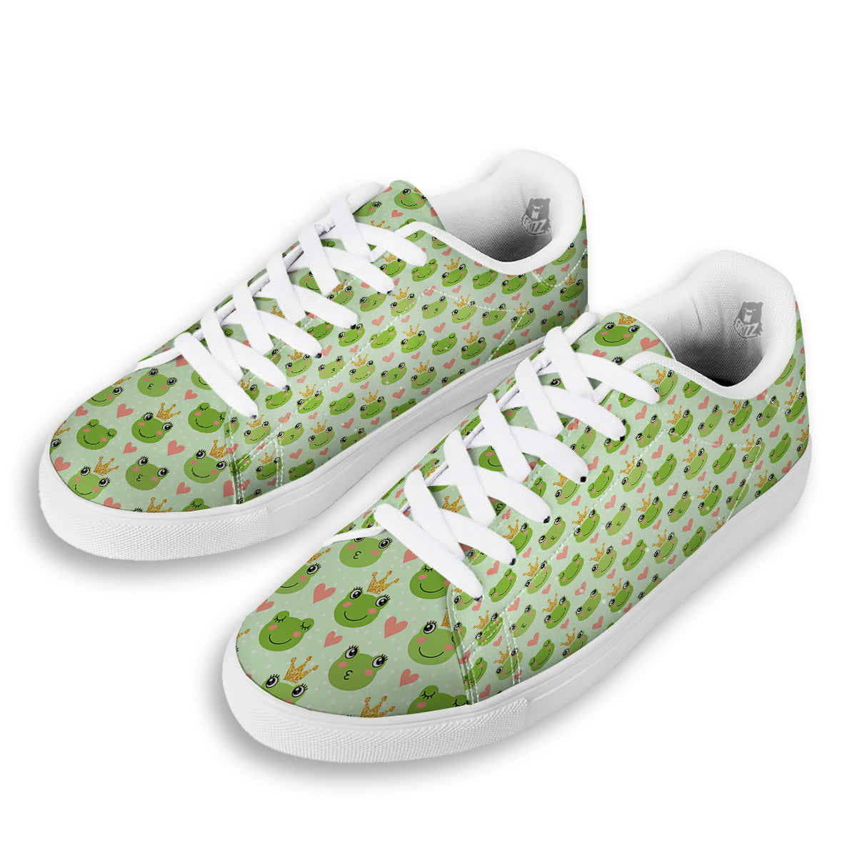 Frog Cute Print Pattern White Low Top Sneakers-grizzshop