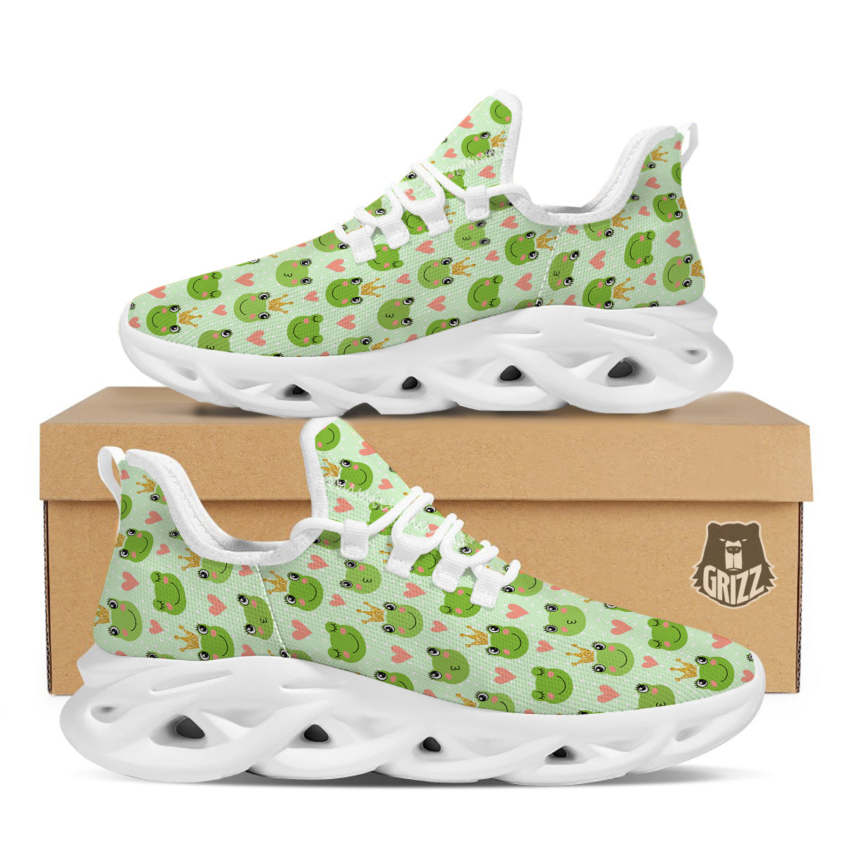 Frog Cute Print Pattern White Running Shoes-grizzshop