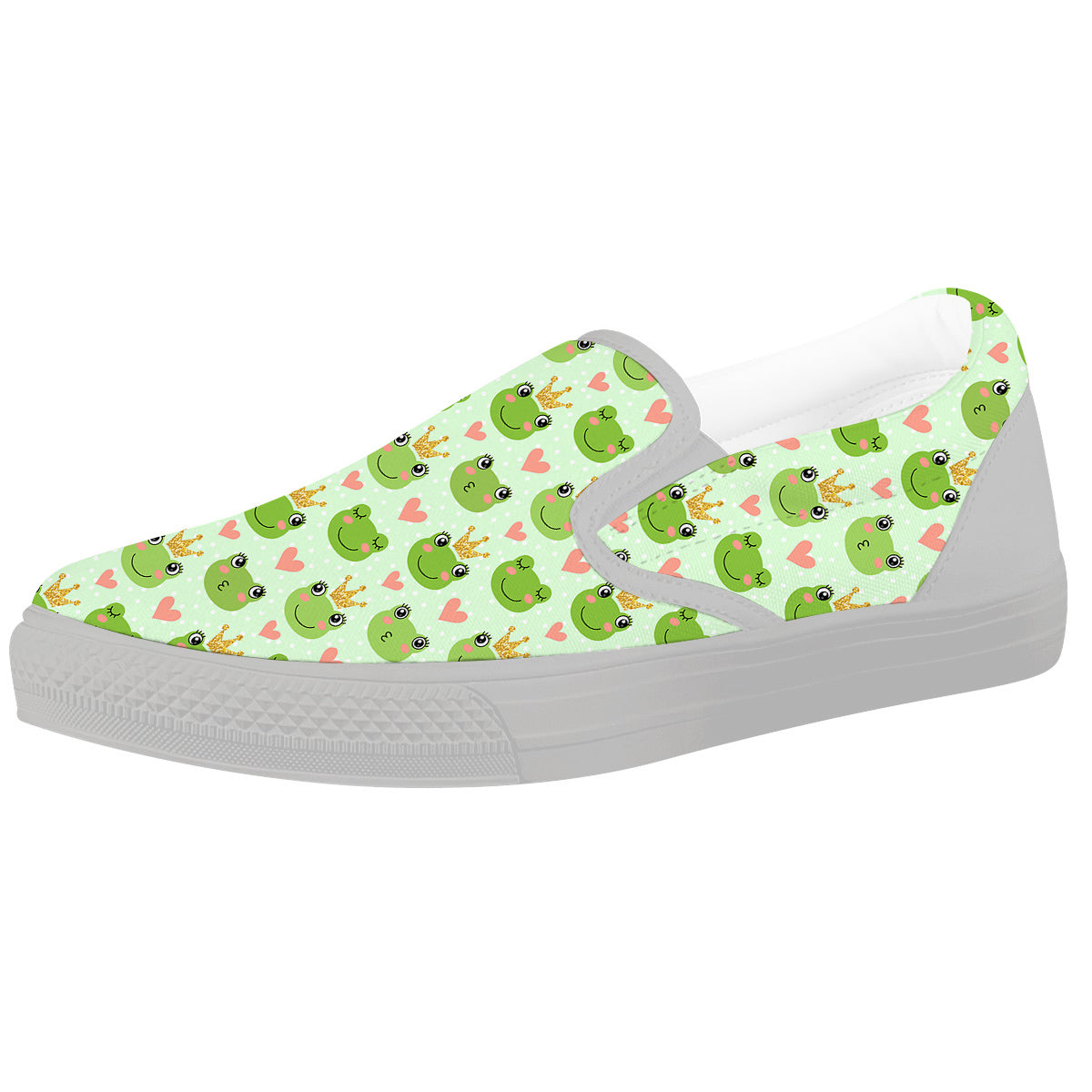 Frog Cute Print Pattern White Slip On Shoes-grizzshop