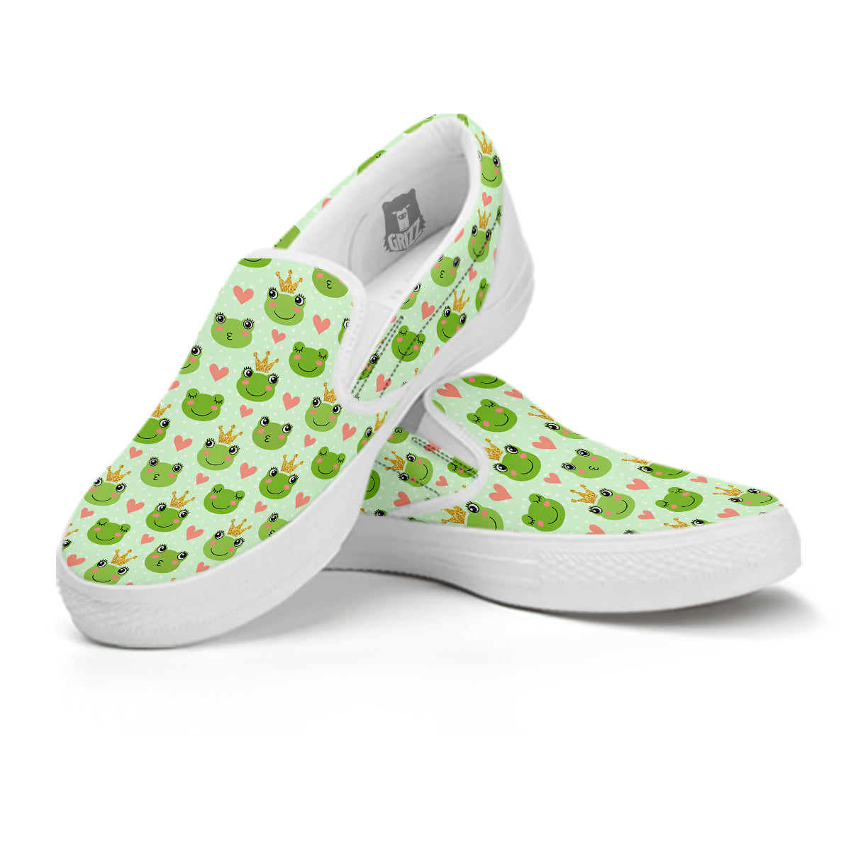 Frog Cute Print Pattern White Slip On Shoes-grizzshop