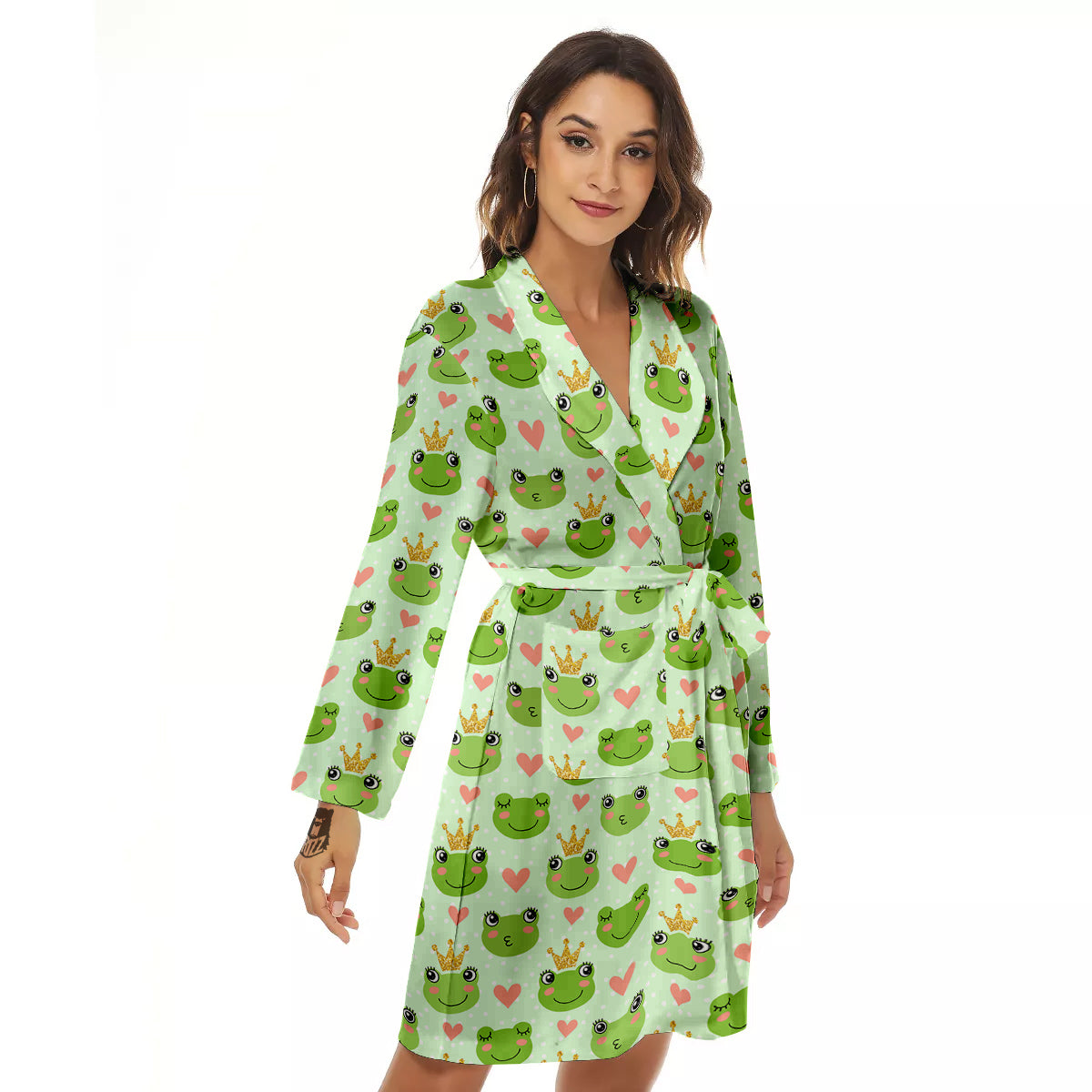 Frog Cute Print Pattern Women's Robe-grizzshop