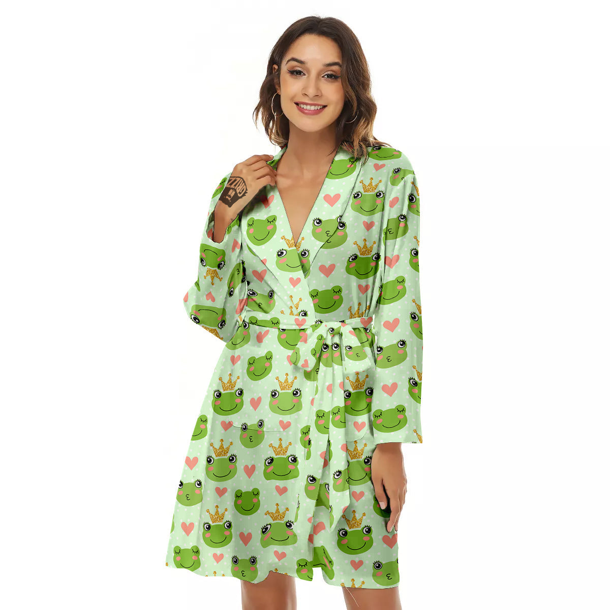 Frog Cute Print Pattern Women's Robe-grizzshop
