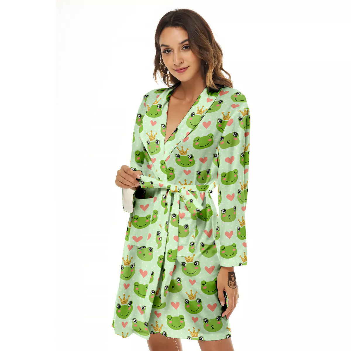 Frog Cute Print Pattern Women's Robe-grizzshop