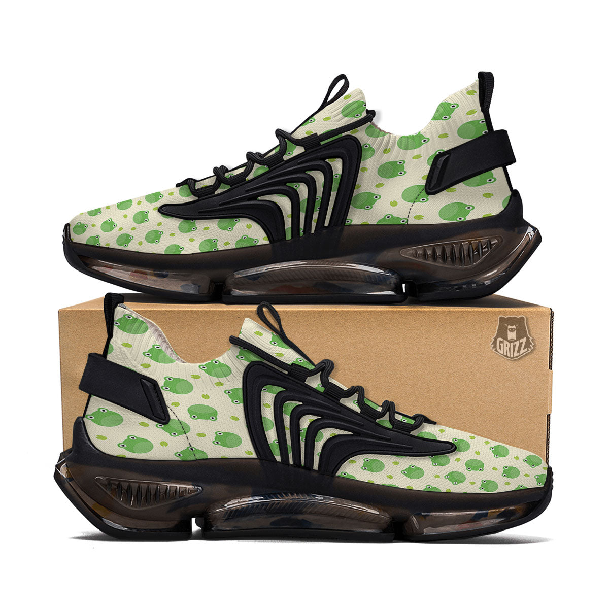 Frog Faces Print Pattern Black Gym Shoes-grizzshop