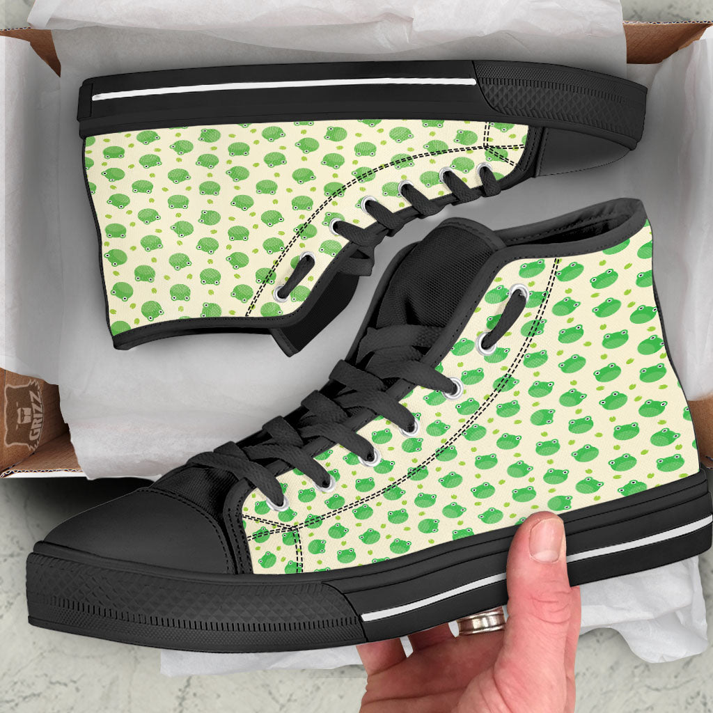 Frog Faces Print Pattern Black High Top Shoes-grizzshop