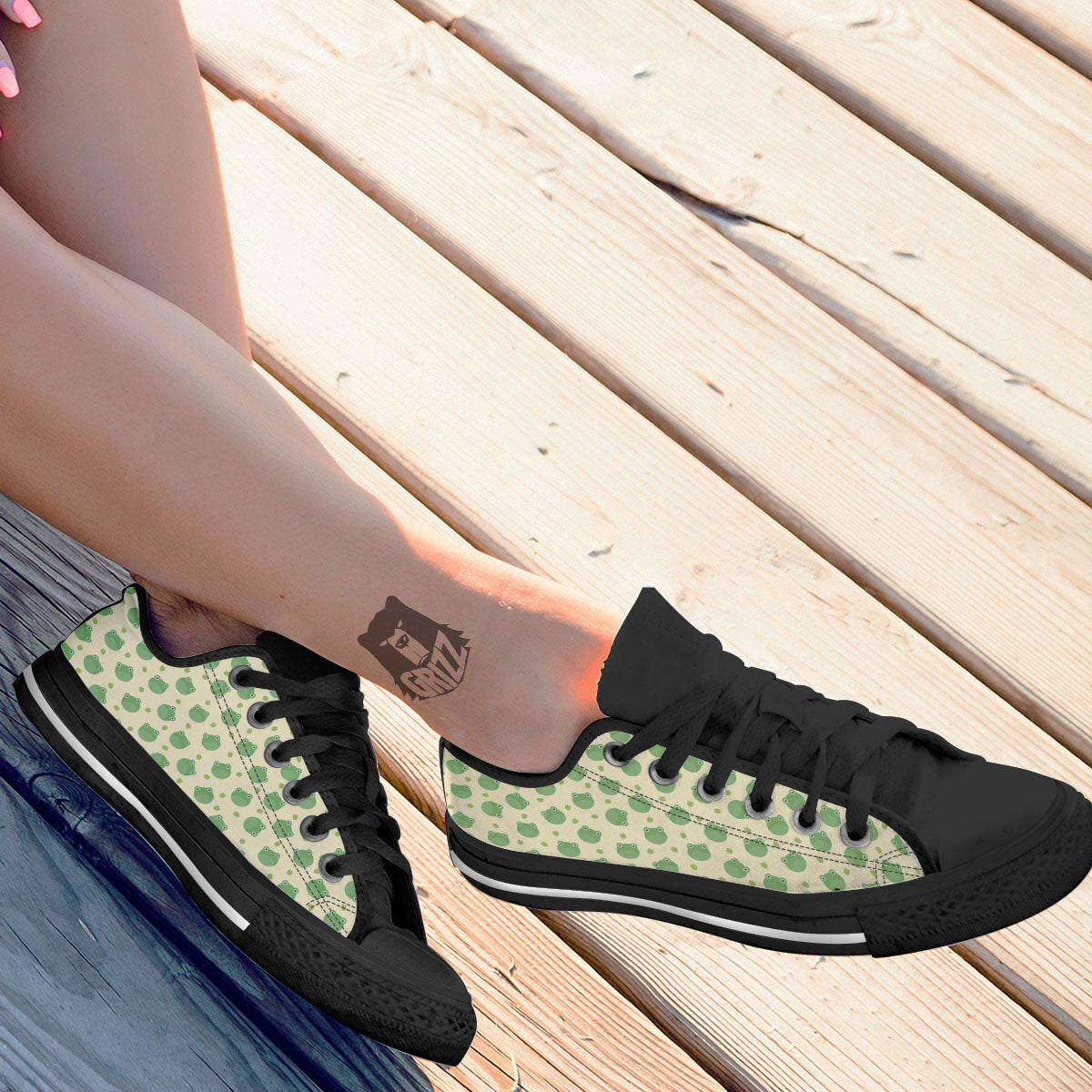 Frog Faces Print Pattern Black Low Top Shoes-grizzshop