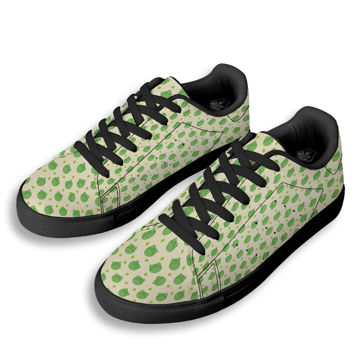 Frog Faces Print Pattern Black Low Top Sneakers-grizzshop
