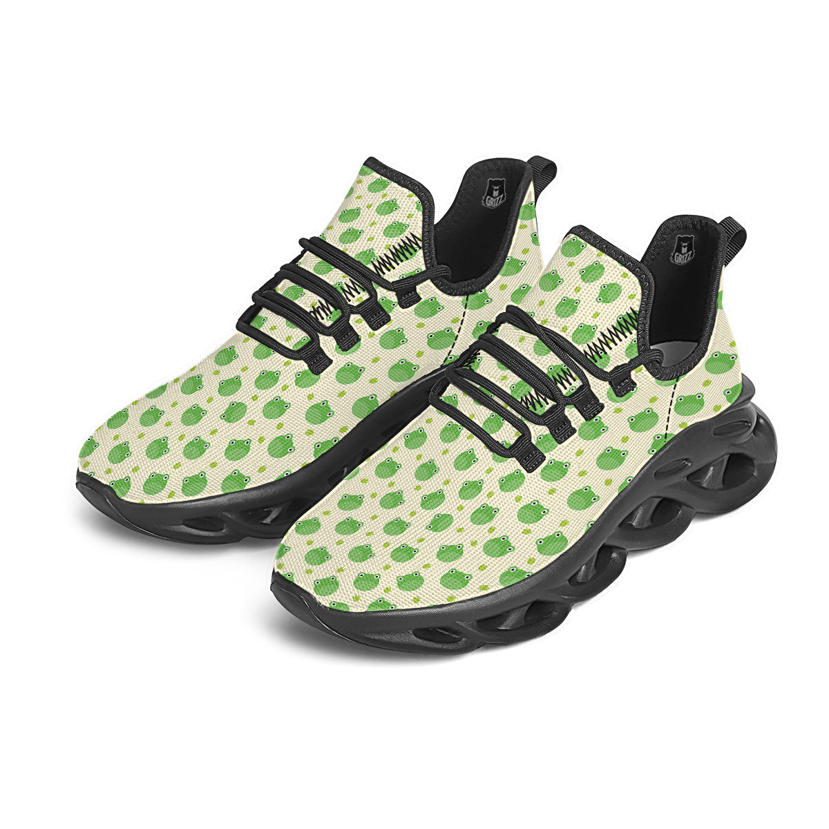 Frog Faces Print Pattern Black Running Shoes-grizzshop