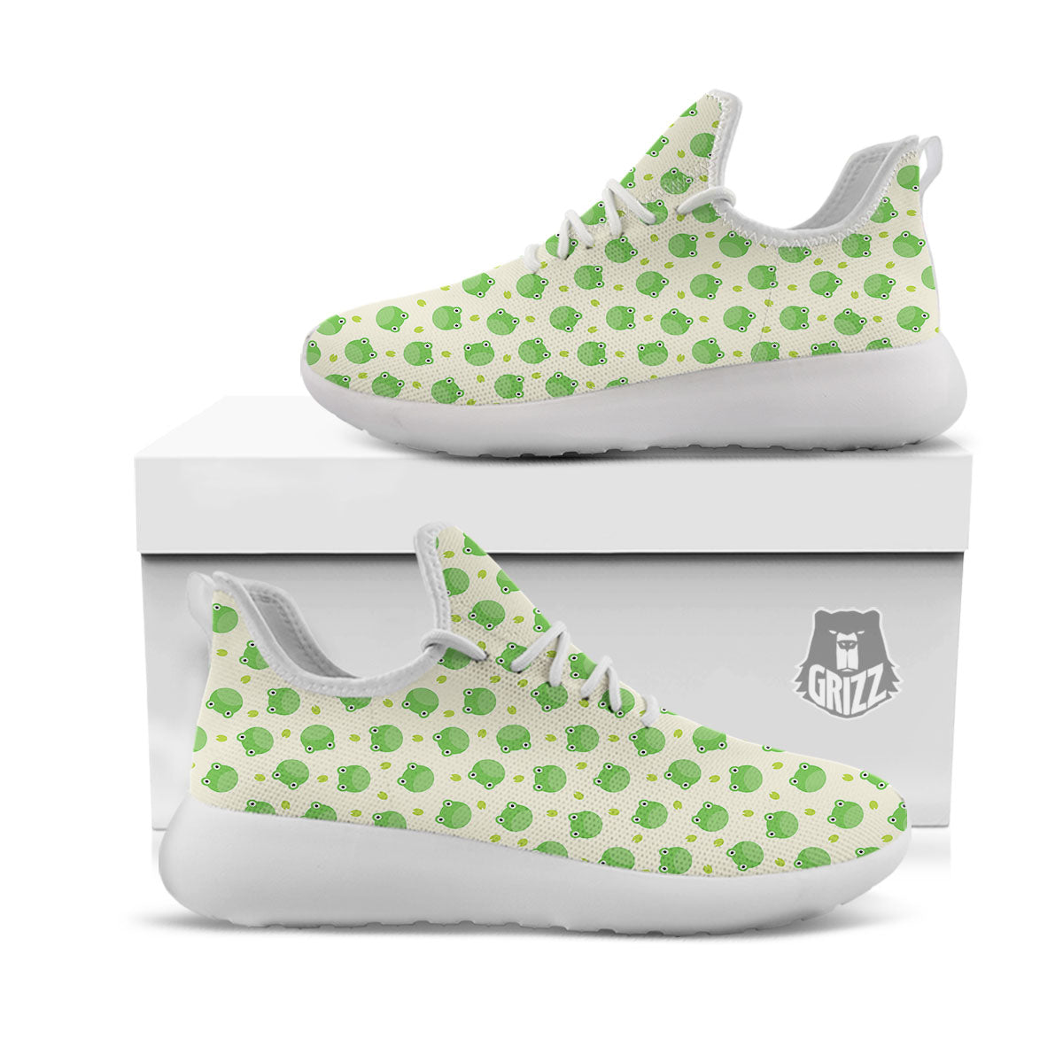 Frog Faces Print Pattern White Athletic Shoes-grizzshop